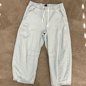 Gap women’s mid rise ultra soft denim easy railroad stripe horseshoe jeans